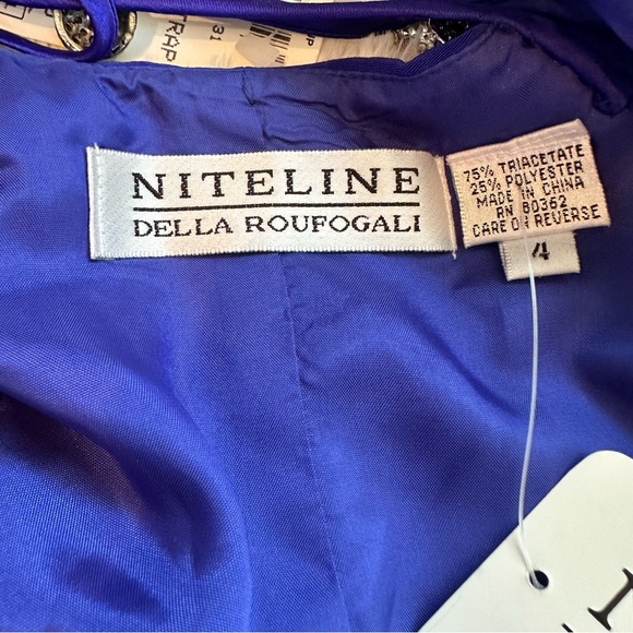 Vintage NITELINE Della Rougogali Sapphire Rhinestone Strap Open Back Mid Dress 4 - Picture 8 of 12